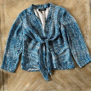 Kasper Woman’s V-neck Tie Button Down Abstract Blue Blouse (10)